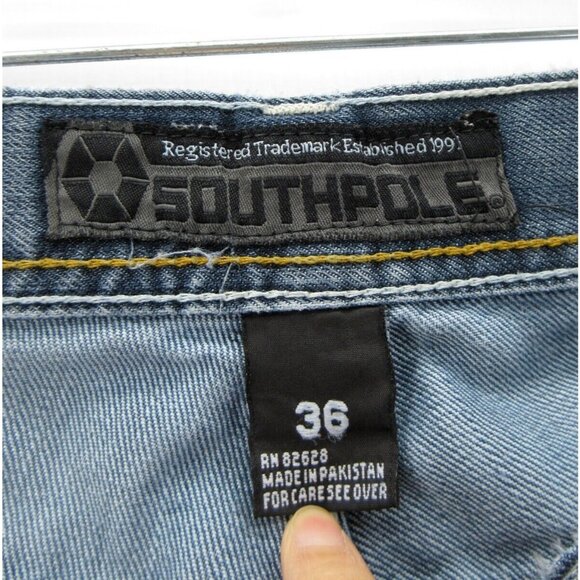 Southpole Jeans 36 Hip Hop Loose Baggy Straight Whiskered Wash 36X30 - Picture 10 of 12